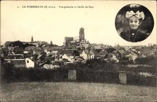 Ak La Pommeraye Maine et Loire, Vue generale, Coiffe du Pays