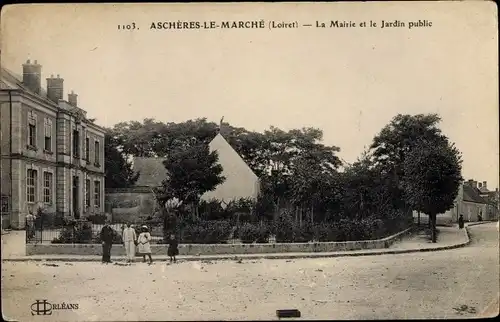 Ak Aschères-le-Marché Loiret, La Mairie et le Jardin public