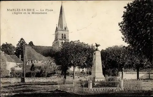 Ak Marles en Brie Seine et Marne, l'Église et le Monument