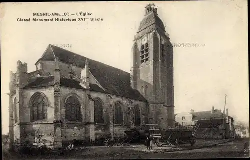 Ak Mesnil-Amelot Seine-et-Marne, L'Église, Fuhrwerk