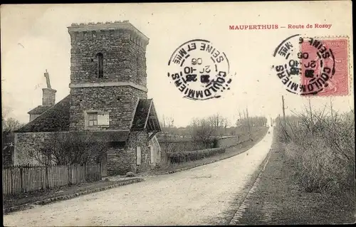 Ak Mauperthuis Seine et Marne, Route de Rozoy