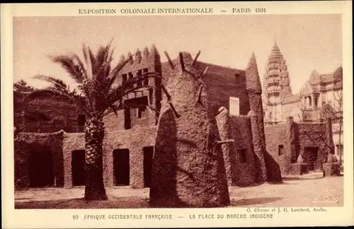 Ak Paris, Exposition Coloniale Internationale 1931, Afrique Occidentale, La Place du Marche Indigene