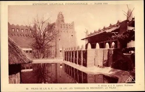 Ak Paris, Exposition Coloniale Internationale 1931, Le Lac, Les Terrasses du Restaurant, Le Palais