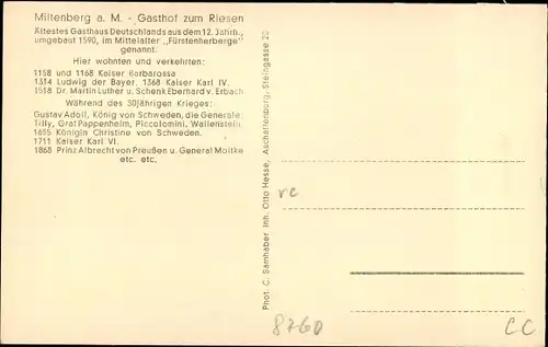 Ak Miltenberg am Main in Unterfranken, Gasthof zum Riesen