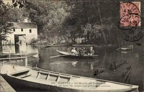 Ak Mantes Yvelines, Le Moulin de Dennemot, Ruderboote