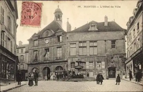 Ak Mantes Yvelines, L'Hotel de Ville, Brunnen