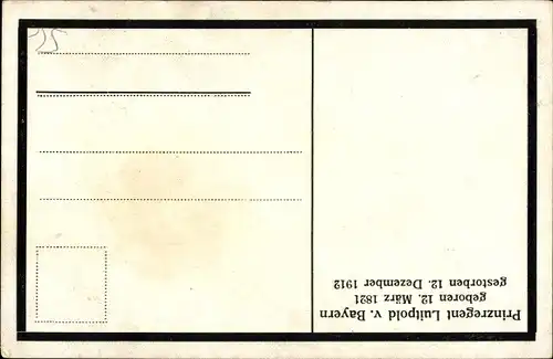 Künstler Ak Firle, Walther, Prinzregent Luitpold von Bayern, Trauerkarte 1912