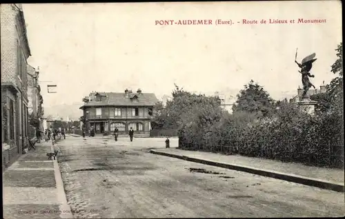 Ak Pont Audemer Eure, Route de Lisieux et Monument