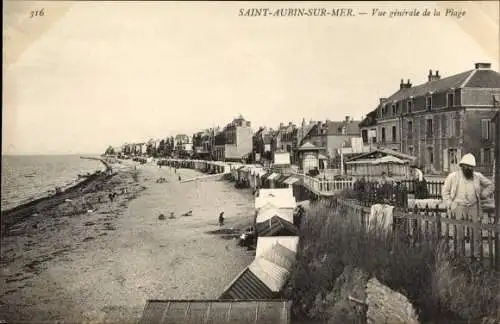 Ak Saint Aubin sur Mer Calvados, La Plage