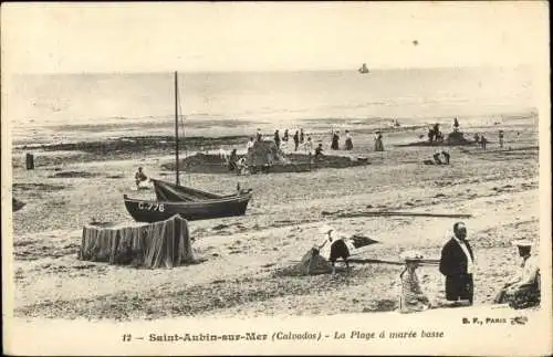 Ak Saint Aubin sur Mer Calvados, La Plage a maree basse