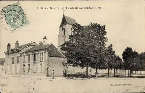 Ak Boynes Loiret, Eglise et Place l'ancien Cimetiere