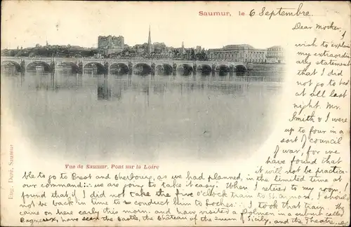 Ak Saumur Maine et Loire, Vue de Saumur, Pont sur la Loire