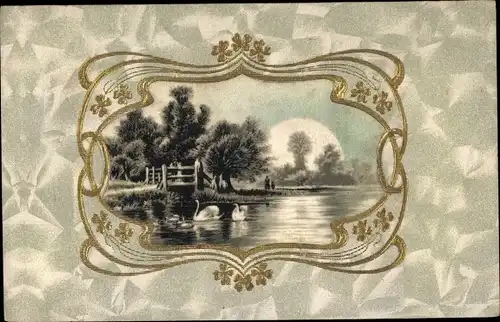 Präge Passepartout Litho Schwäne auf dem Wasser