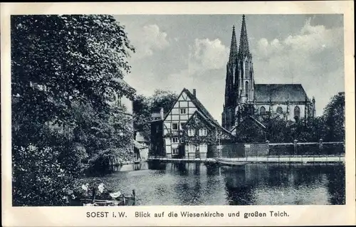 Ak Soest in Nordrhein Westfalen, Wiesenkirche, großer Teich