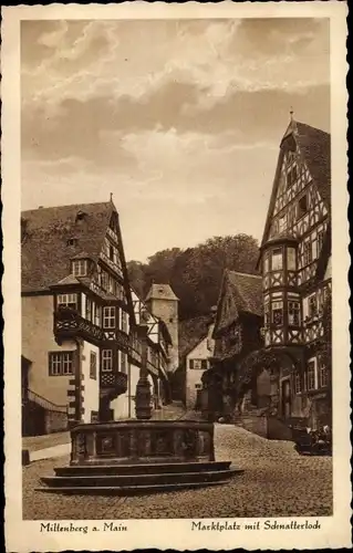 Ak Miltenberg am Main in Unterfranken, Marktplatz, Schnatterloch