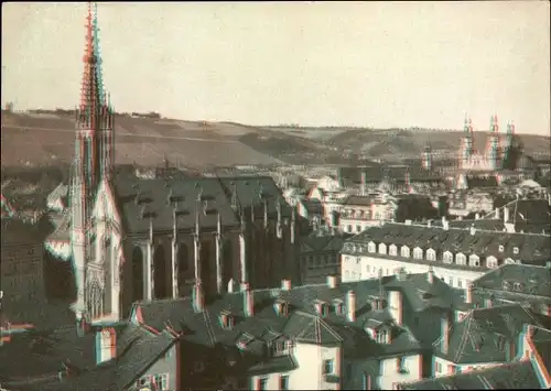 3 D Ak Würzburg am Main Unterfranken, Marienkapelle auf dem Hauptmarkt vom Graf Eckarts Turm