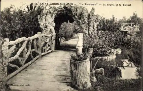 Ak Saint Aubin sur Mer Calvados, La Tourelle, La Grotte, Le Tunnel