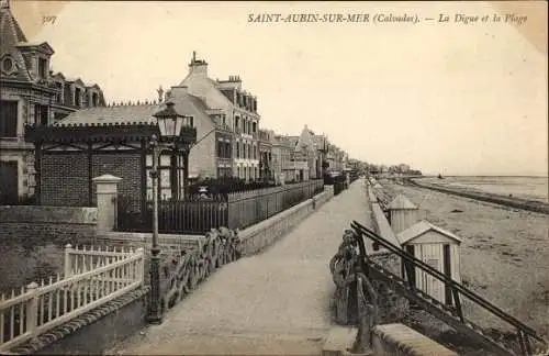 Ak Saint Aubin sur Mer Calvados, La Digue, La Plage