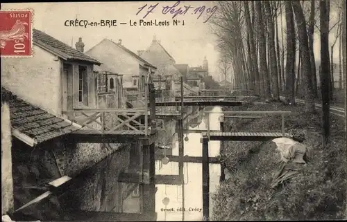 Ak Crecy en Brie Seine et Marne, Le Pont Levis Nr. 1