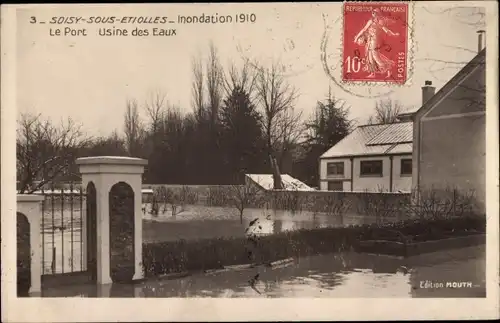 Ak Soisy sous Etiolles Essonne, Inondation 1910, Le Port, Usine des Eaux, Hochwasser