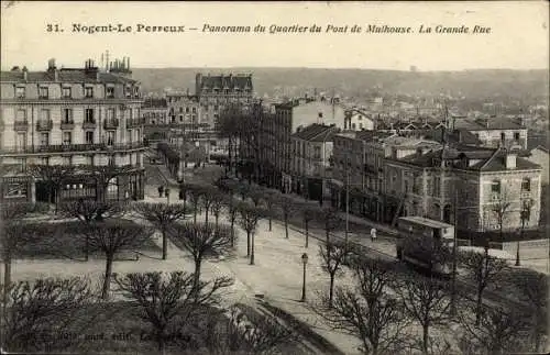 Ak Nogent le Perreux Bry Val de Marne, Panorama du Quartier du Pont de Mulhouse, La Grande Rue