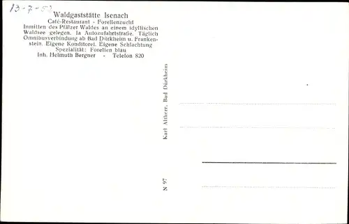 Ak Bad Dürkheim am Pfälzerwald, Waldgaststätte Isenach