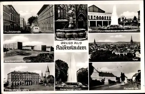 Ak Kaiserslautern in Rheinland Pfalz, Brunnen, Pfalztheater, Totale
