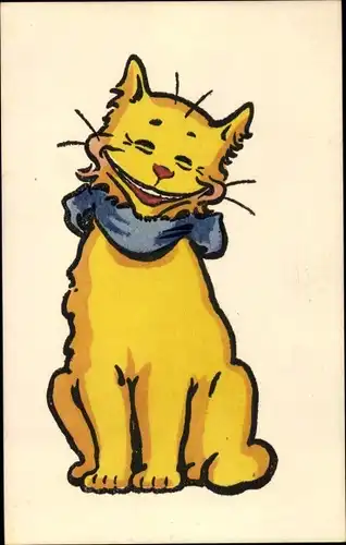 Künstler Ak lachende Katze mit Schleife, Munk Nr. 417