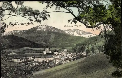 Ak Mariazell Steiermark, Durchblick, Ort mit Oetscher