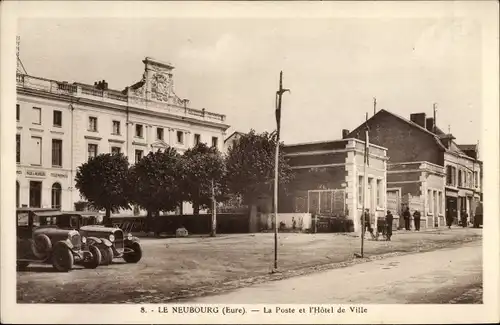 Ak Le Neubourg Eure, La Poste et l'Hotel de Ville