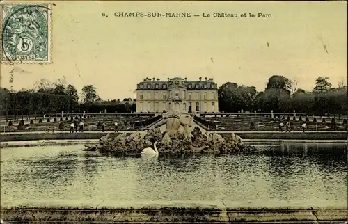 Ak Champs-sur-Marne Seine et Marne, Le Chateau, le Parc