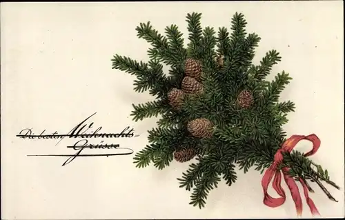 Ak Glückwunsch Weihnachten, Tannenzweige mit Zapfen