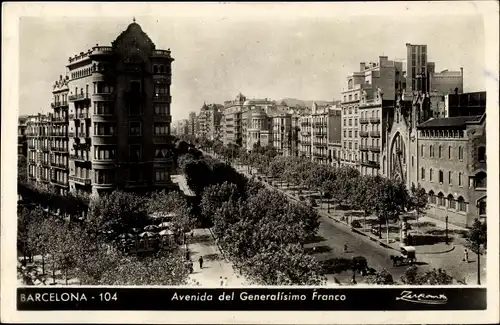 Ak Barcelona Katalonien Spanien, Avenida del Generalisomo Franco