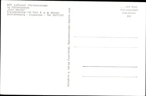 Ak Warmensteinach Oberfranken Bayern, Cafe Mündel, Innenansicht