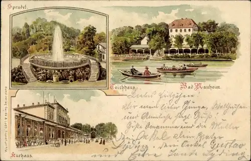 Litho Bad Nauheim in Hessen, Sprudel, Teichhaus, Kurhaus