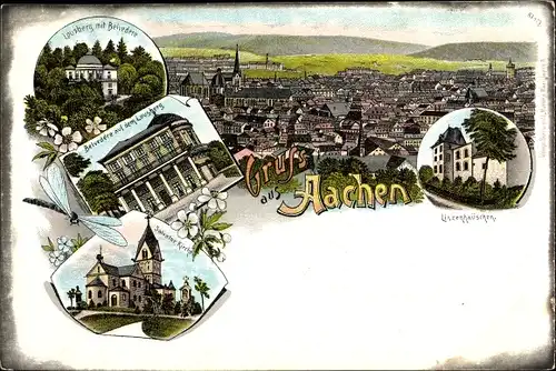 Litho Aachen in Nordrhein Westfalen, Lousberg, Belvedere, Salvatorkirche, Linzenhäuschen