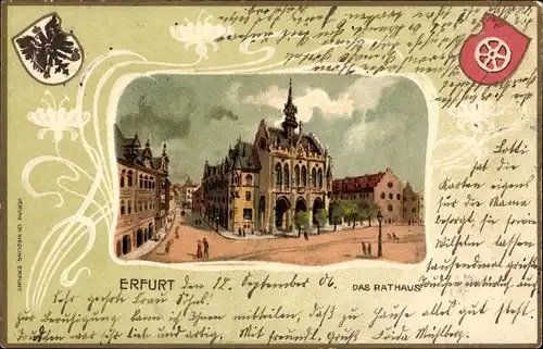 Präge Wappen Litho Erfurt in Thüringen, Rathaus