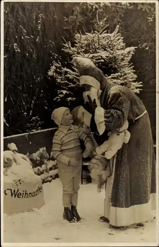 Ak Weihnachtsmann, Junge, Geschenke, Tannenbaum