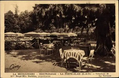 Ak La Ferté Alais Essonne, Hotel Restaurant La Michaudiere, La Terrasse