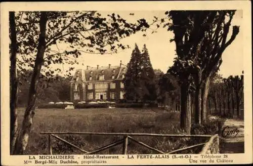 Ak La Ferté Alais Essonne, Hotel Restaurant La Michaudiere, Une vue du Chateau