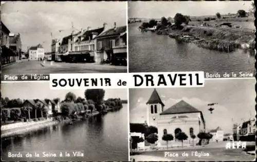 Ak Draveil Essonne, Place de l'Eglise, Bords de la Seine, La Villa