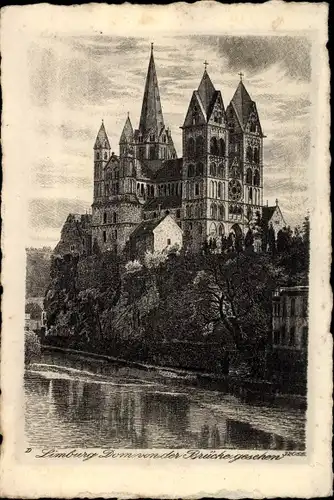 Künstler Ak Limburg an der Lahn, Dom von der Brücke gesehen