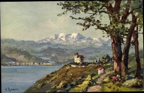 Künstler Ak Djanelis, Lugano Kanton Tessin Schweiz, Monte Bre, Monte Rosa