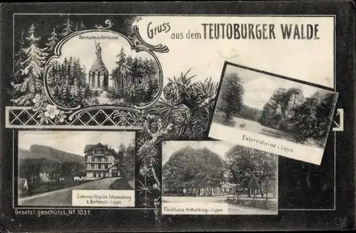 Ak Detmold am Teutoburger Wald, Hermannsdenkmal, Sommerfrische Johannaberg, Forsthaus Kreuzkrug