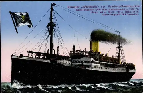Ak Dampfschiff Westphalia, HAPAG