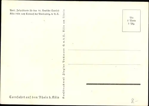 Künstler Ak Köln am Rhein, 14. Deutsches Turnfest 1928, Turnfahrt auf dem Rhein, Dom