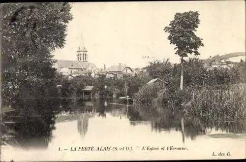 Ak La Ferté Alais Essonne, L'Eglise et l'Essonne