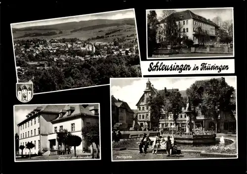 Ak Schleusingen in Thüringen, Gesamtansicht, Krankenhaus, Marktplatz, Internat