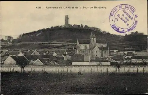 Ak Linas Essonne, Panorama et de la Tour de Montlhery