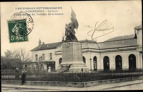 Ak Remiremont Lothringen Vosges, La Gare, Le Monument des Victimes de la Guerre